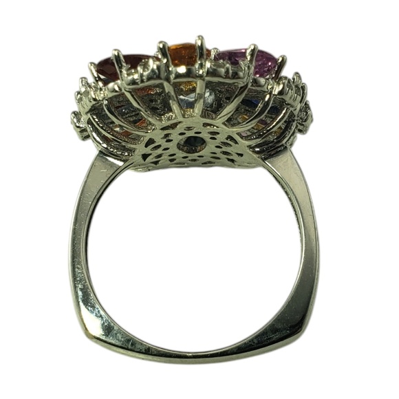 18K White Gold Multicolor Sapphire & Diamond Ring Size 7  #20721 - Picture 5 of 9